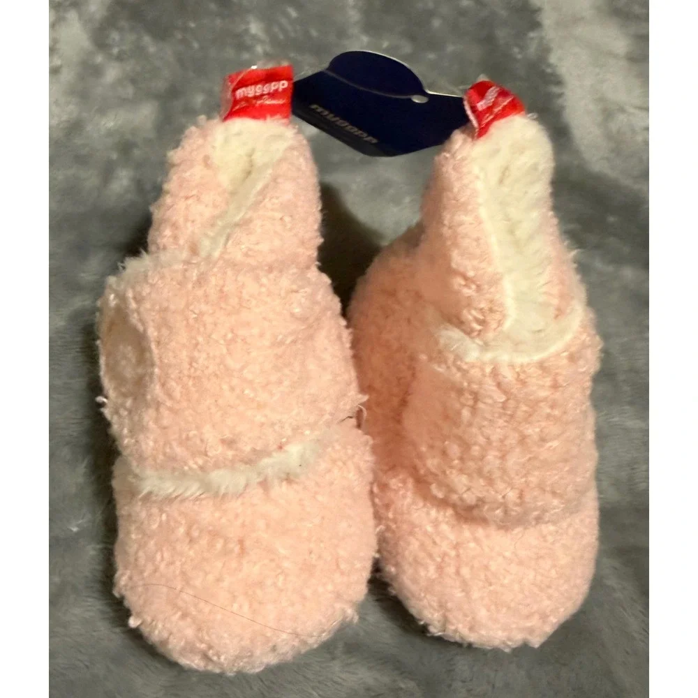 Myggpp Baby Girls Pink Sherpa Fleece Booties Slippers 6-12M NWT